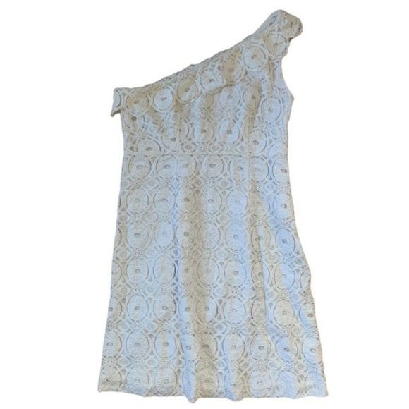 White Merona Lace One Shoulder Dress Size 12 - Picture 1 of 9